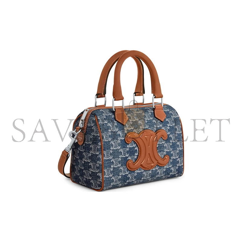 CELINE SMALL BOSTON IN TRIOMPHE DENIM AND CALFSKIN 113772FND.05DS (20*15.5*10.5cm)